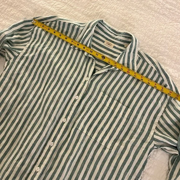 Faherty Laguna Linen relaxed blouse green white stripe L - Picture 6 of 11
